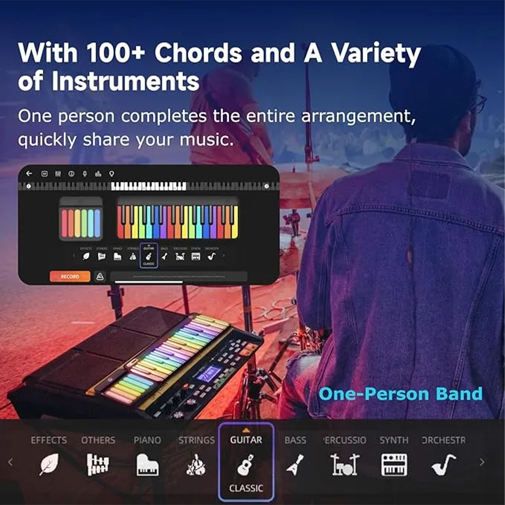 Smart Piano Keyboard with Speakers, Expandable Full keys Interactive Music Sheet Rainbow Light Keys, Lessons, 256 Tones Chords, MIDI Controller, Weighted Keys Sustain Pedal Jack/Audio Input