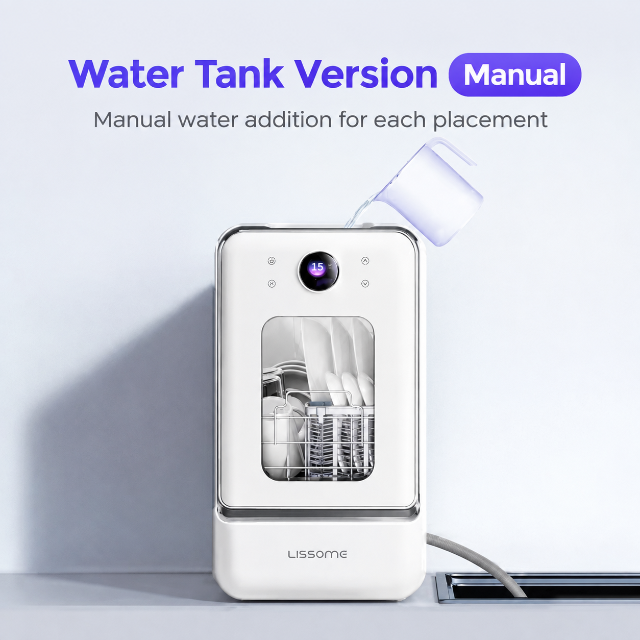 LISSOME R1 Mini Capsule Dishwasher—a compact, all-in-one dishwasher designed for modern living. It completes washing and drying in as little as 15 minutes and requires no plumbing connection. (Mainland China plug)