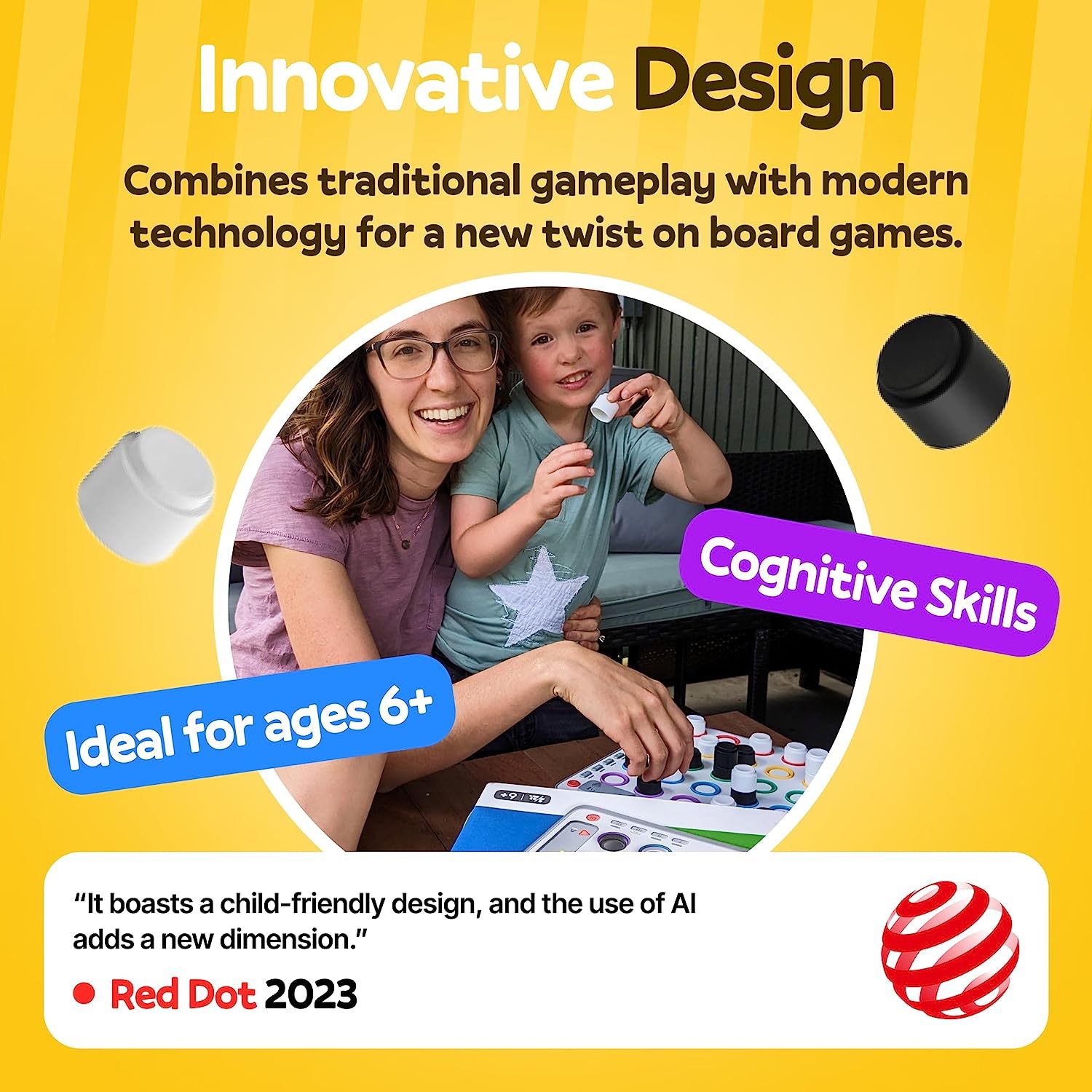 GiiKER Smart Four, 3D AI-Powered 4 in a Row Game, Strategy Board Games with Integrated Referee for 1-2 Players, Travel Games for Ages 6-12 and up