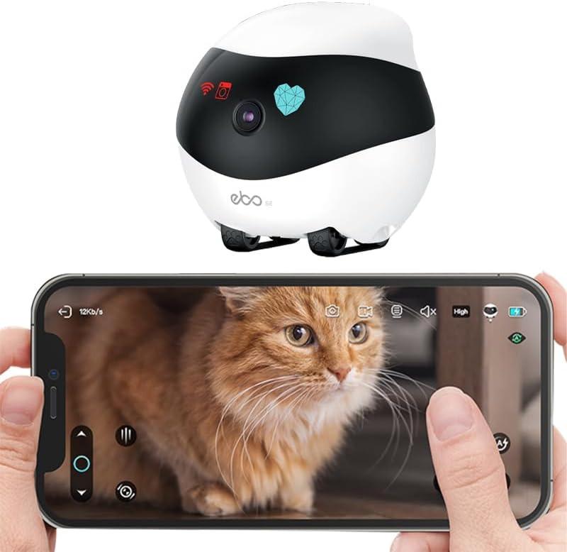 Rocon Ebo SE Pet Robot Camera, 2 Way Talk, Night Vision, App Remote Control, Indoor Security Camera, Movable Cam for Dog/Cat/Baby, SD Card