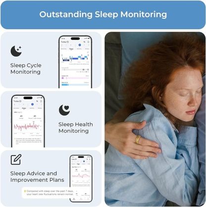 Smart Ring with No App Subscription, Size First with Sizing Kit, 7-Day Battery Life Activity & Sleep Tracker/Stress/Heart Rate Monitor Compatible with iOS & Android
