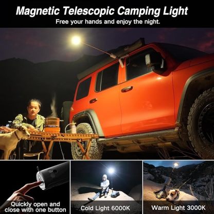 Camping Light Telescopic, Collapsible Magnetic Camping Lantern with 12000mAh Battery, Telescoping IPX6/IPX7 Waterproof Flashlights, Camping Lamp for Emergency, Camping, Hiking 