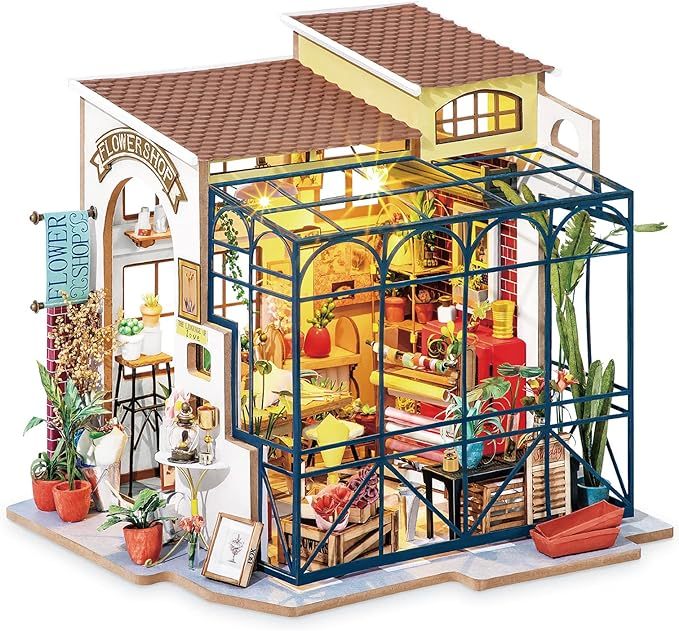 Rolife DIY Miniature Doll House Kit, Build Becka's Bakery Diorama House Building Set with LED Room Hobby Craft for Aduls Uniue Gifts for Teens
