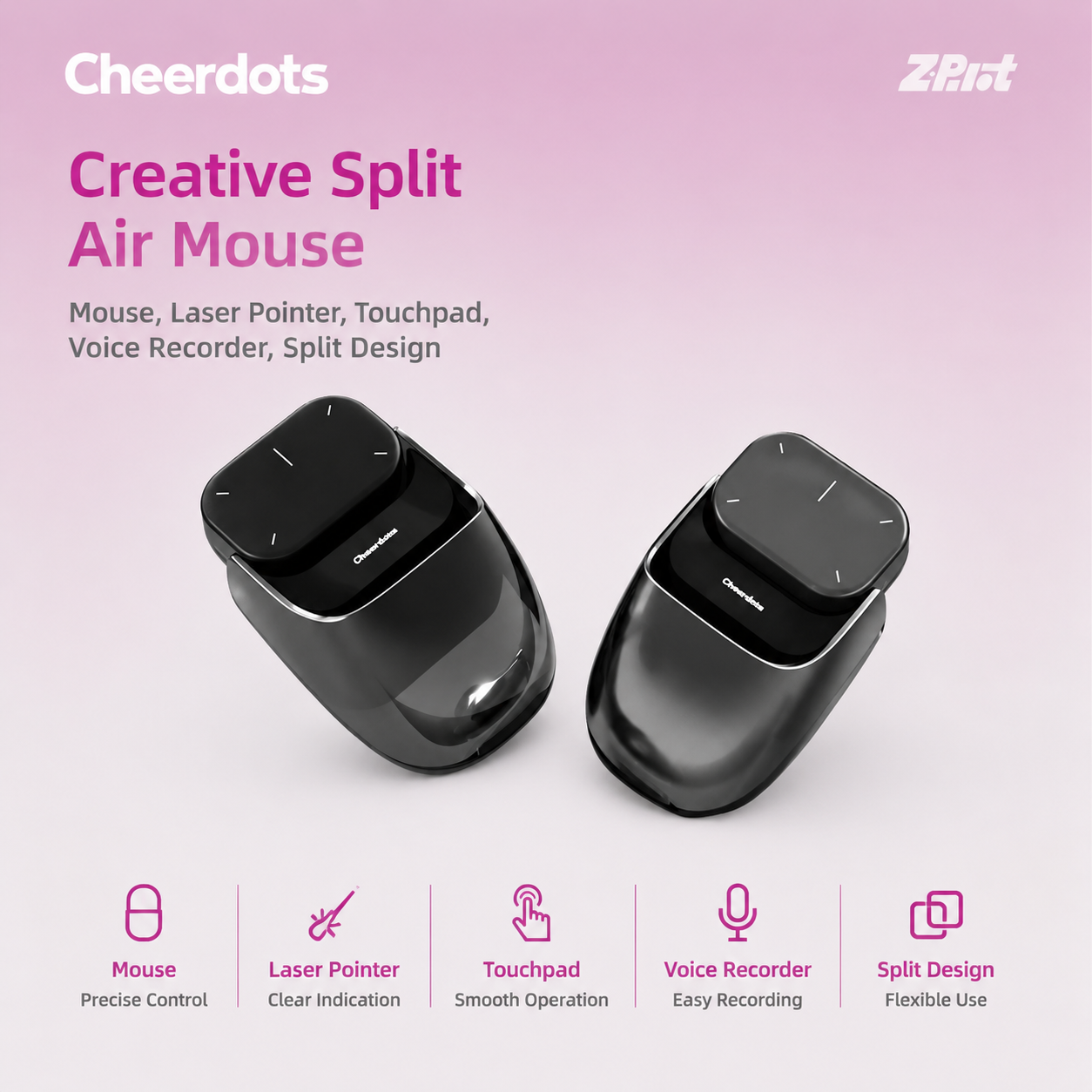 Cheerdots Smart AI Split Air Mouse | Bluetooth Mouse, Touchpad & Presentation Remote