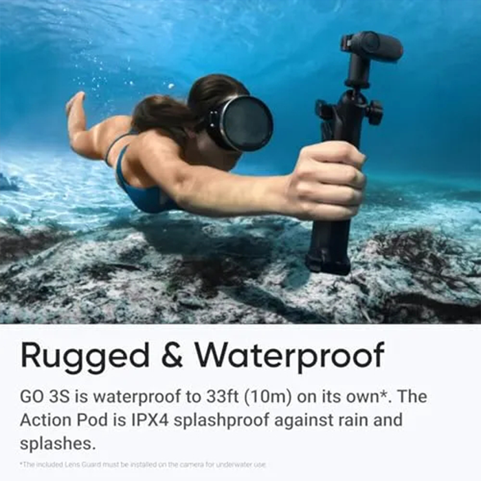 Insta360 GO 3S - 64 GB Black 4K Tiny Portable Vlogging Camera, Hands-Free POVs, Mount Anywhere, Stabilization, 140 Min Battery Life, 10m Waterproof, Apple Find My, Pet POV