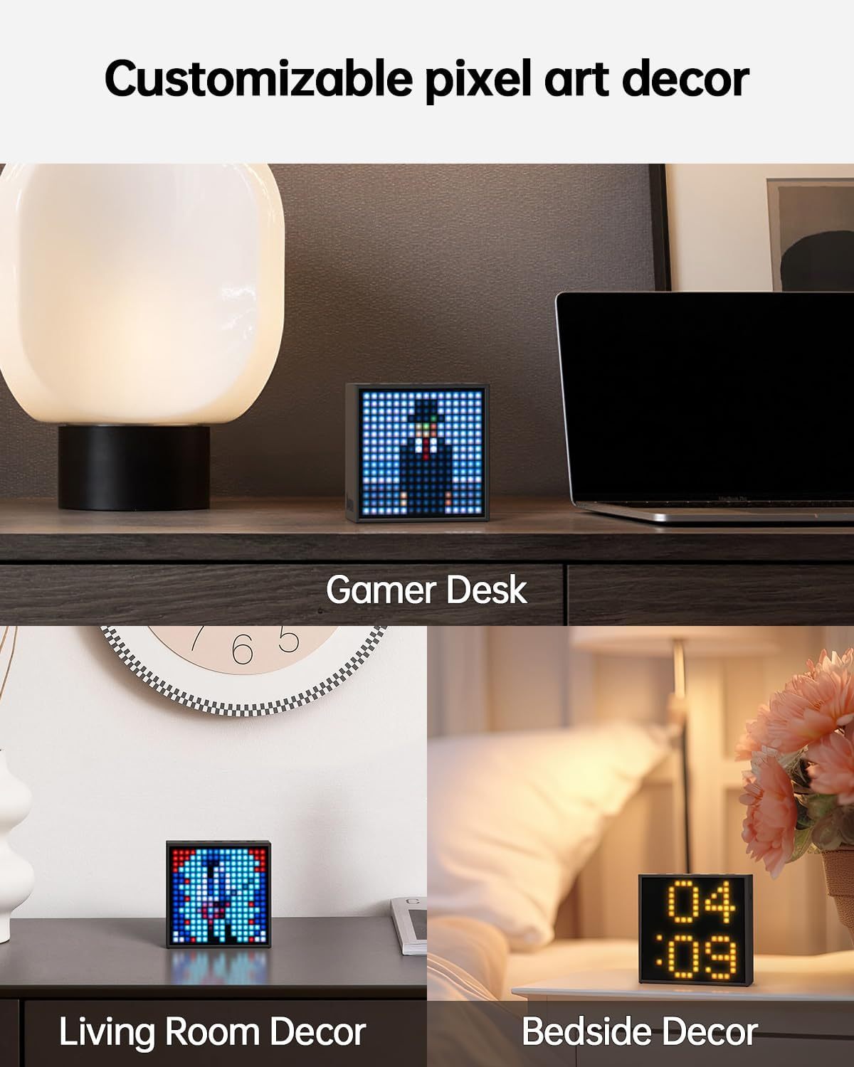 Divoom TimeBox Evo -- Pixel Art Bluetooth Speaker with 16x16 LED Display APP Control - Cool Animation Frame & Gaming Room Setup & Bedside Alarm Clock- Black