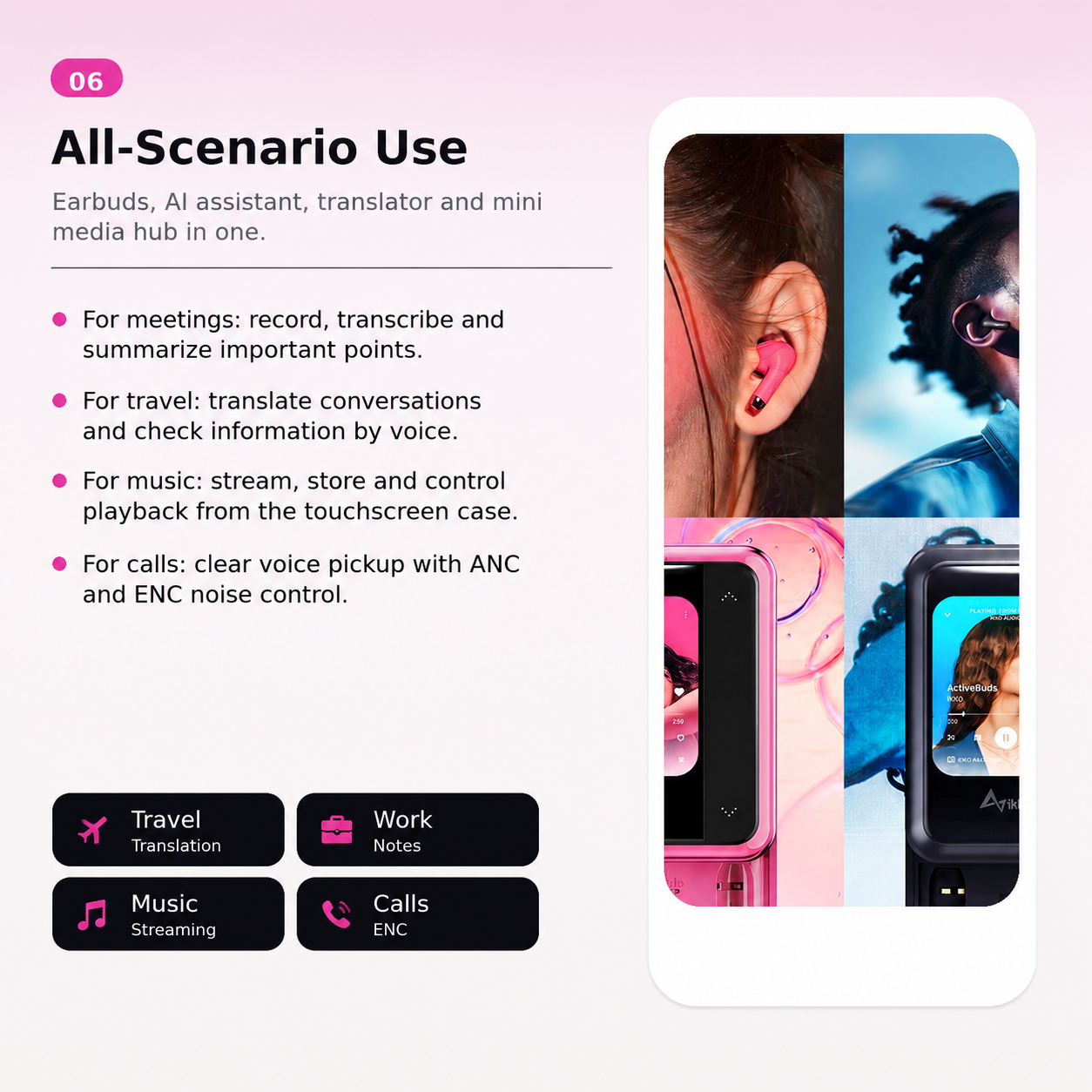 IKKO ActiveBuds AB02 AI Translation Earbuds with Smart Touchscreen Case
