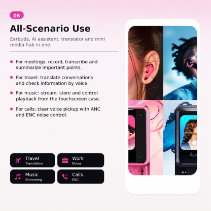 IKKO ActiveBuds AB02 AI Translation Earbuds with Smart Touchscreen Case