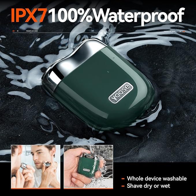 YOOSE Mini Shaver, Portable Alloy Electric Shavers for Men, IPX7 Waterproof, Wet & Dry Shave, Cordless Travel Shaver, USB-C Rechargeable Electric Razor, Battery Indicator, Travel Lock