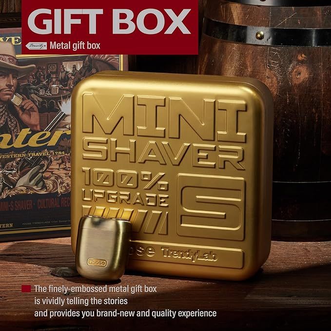 Bounty Hunter Alloy Mini Shaver, Portable Cordless Travel Electric Shaver, Leather Case and Replacement Head Included, USB-C Rechargeable Electric Razor for Men, Waterproof, Dry Shave, Gold