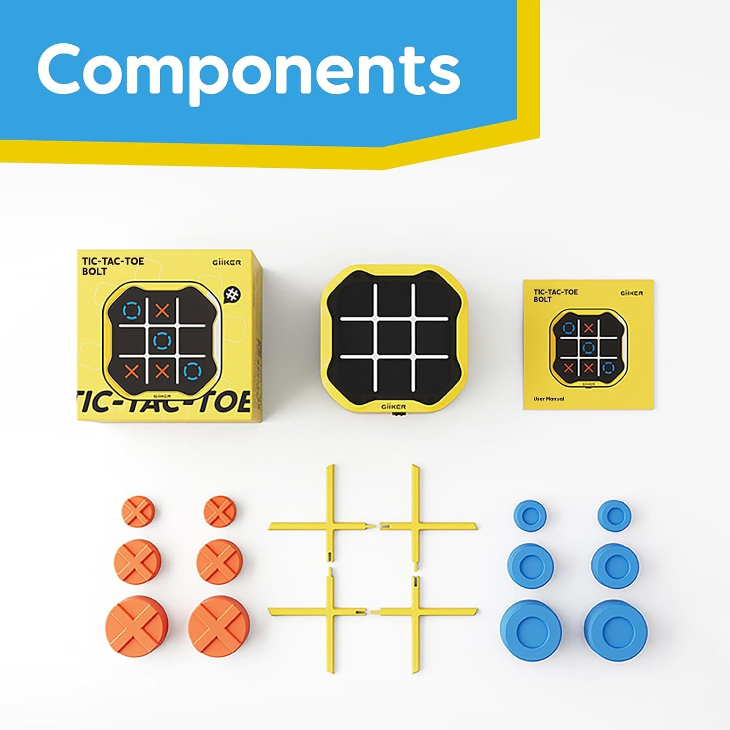 GiiKER Tic Tac Toe Bolt Game, 3-in-1 Handheld Puzzle Game Console, Portable Travel Games for Educational and Memory Growth