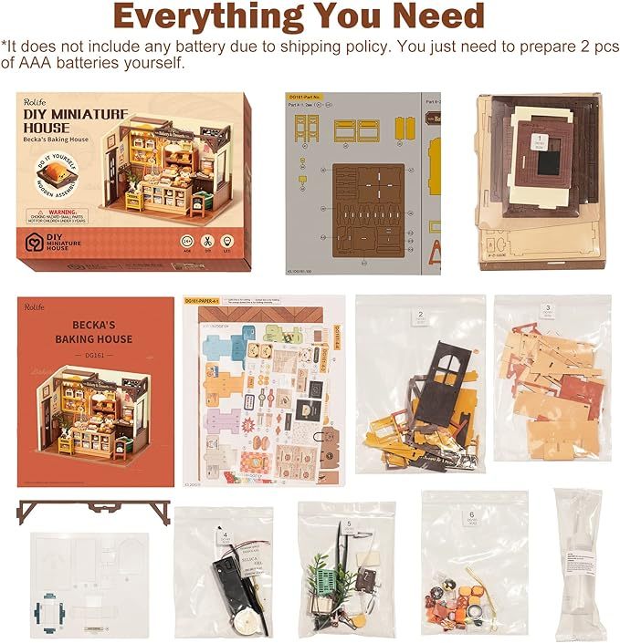 Rolife DIY Miniature Doll House Kit, Build Becka's Bakery Diorama House Building Set with LED Room Hobby Craft for Aduls Uniue Gifts for Teens