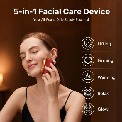 ZDEER LED Red Light Therapy Kit for Face & Neck Massager Facial Care Device – Electric Gua Sha Brass Tool with Heat & Vibration for Firming, Sculpting & Skincare
