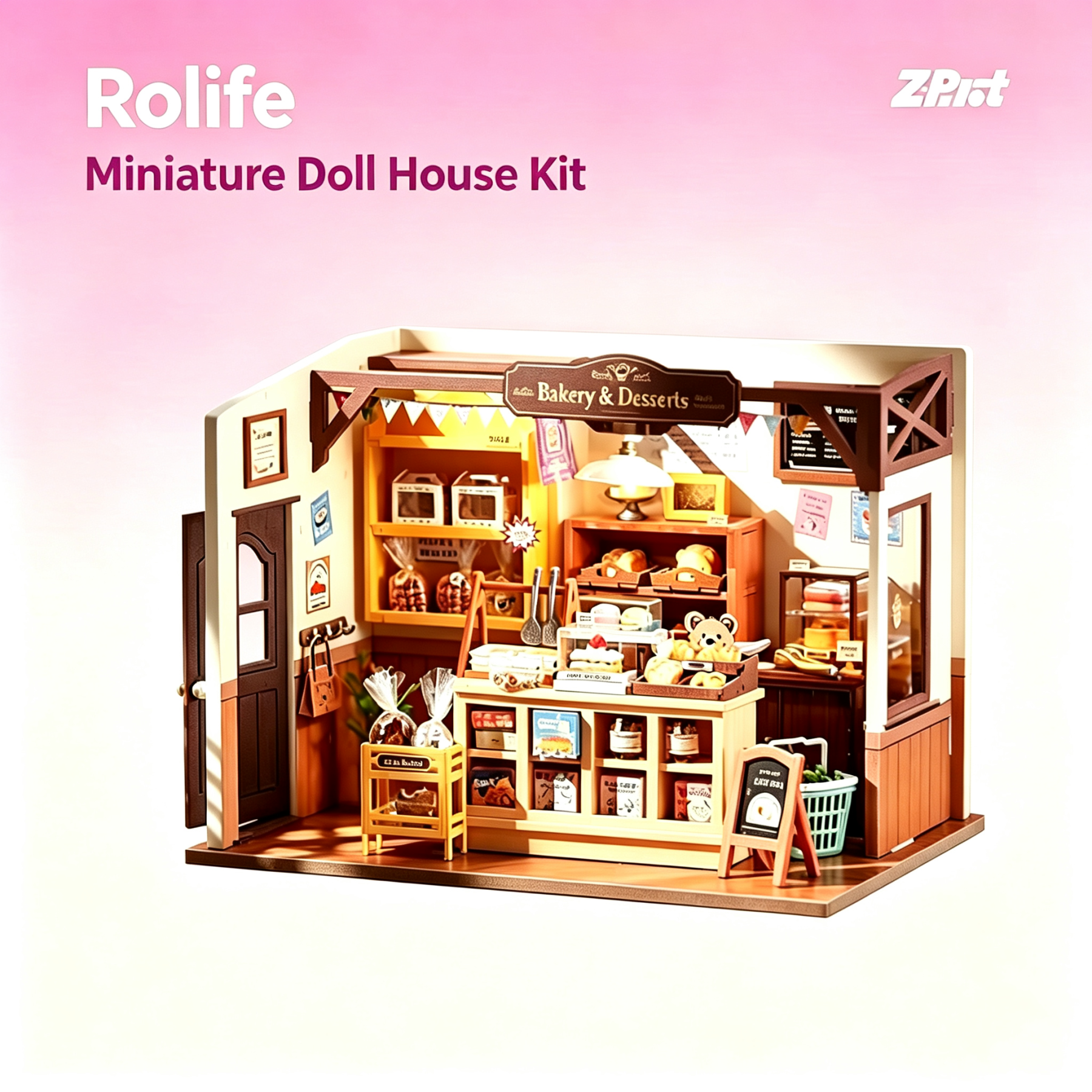 Rolife DIY Miniature Doll House Kit, Build Becka's Bakery Diorama House Building Set with LED Room Hobby Craft for Aduls Uniue Gifts for Teens