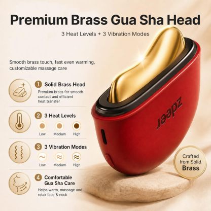 ZDEER LED Red Light Therapy Kit for Face & Neck Massager Facial Care Device – Electric Gua Sha Brass Tool with Heat & Vibration for Firming, Sculpting & Skincare