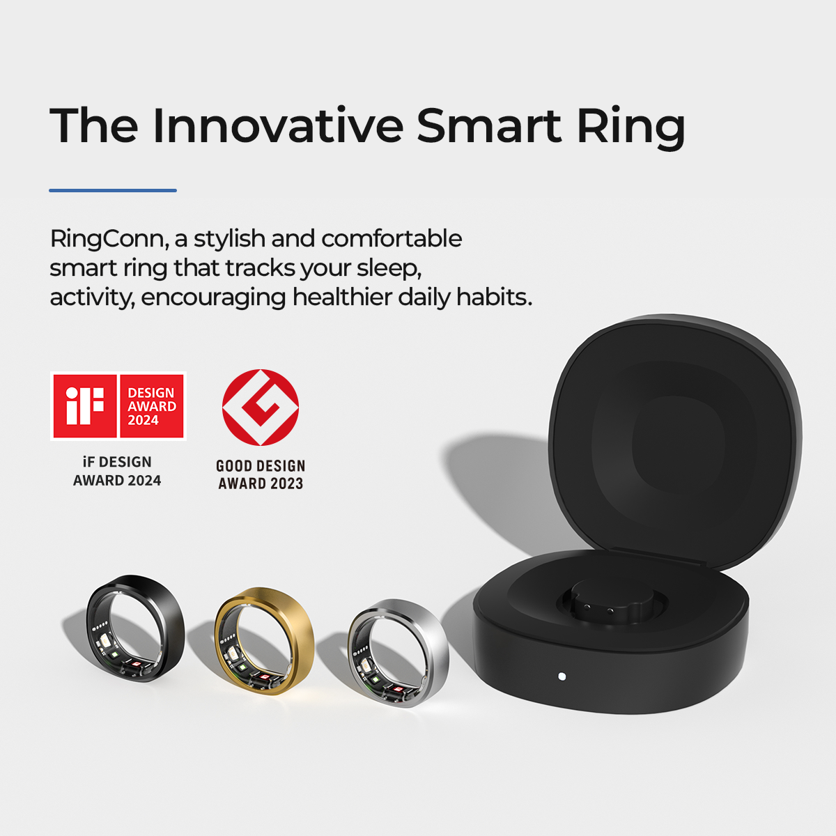 RingConn Gen 1, Smart Ring for Women/Men, No App Subscription, Size First with Sizing Kit, Smart Ring Health Tracker, 7-Day Battery Life, Fitness & Sleep Tracker for iOS & Android