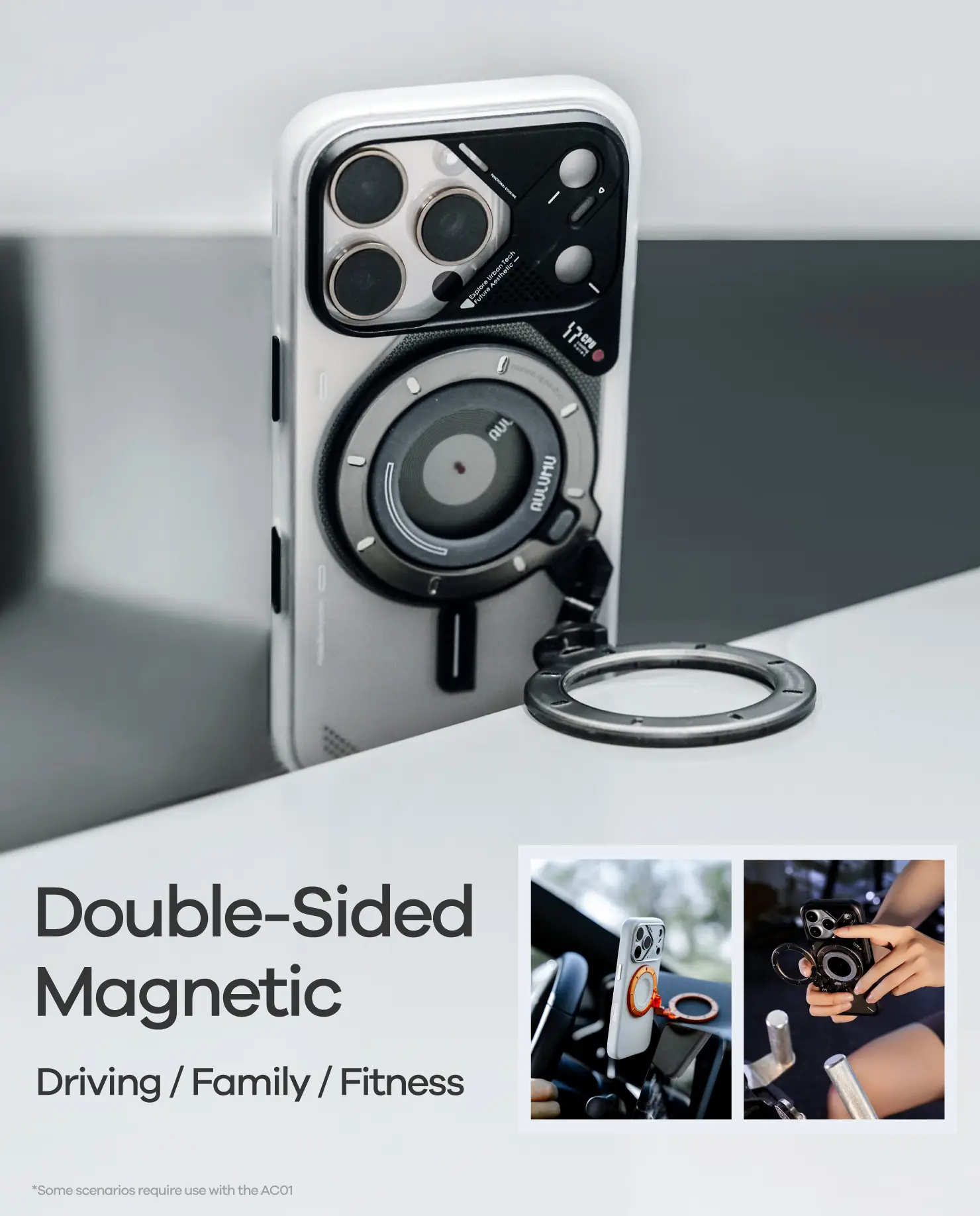 Aulumu G09 Ghost Magnetic Phone Ring Holder – Dual-Sided Magnetic Grip, 360° Rotatable Multifunctional Phone Stand