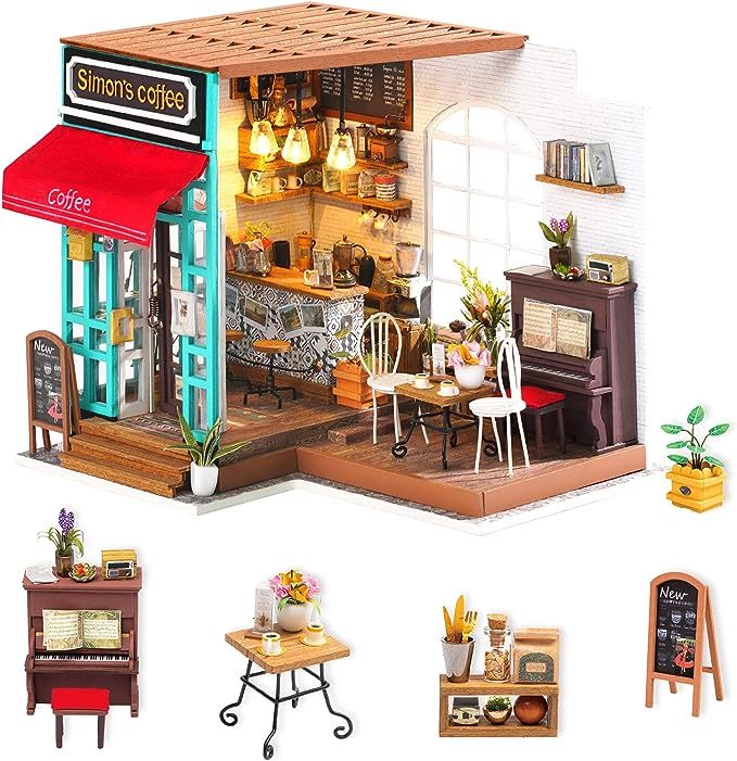 Rolife DIY Miniature Doll House Kit, Build Becka's Bakery Diorama House Building Set with LED Room Hobby Craft for Aduls Uniue Gifts for Teens