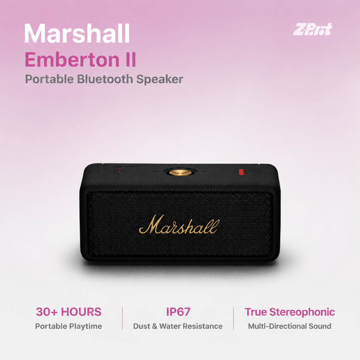 Marshall Emberton II Portable Bluetooth Speaker, Black & Brass