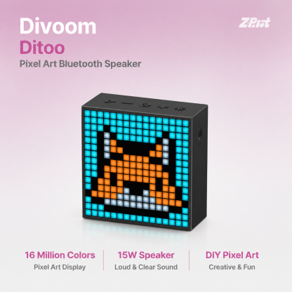 Divoom TimeBox Evo -- Pixel Art Bluetooth Speaker with 16x16 LED Display APP Control - Cool Animation Frame & Gaming Room Setup & Bedside Alarm Clock- Black