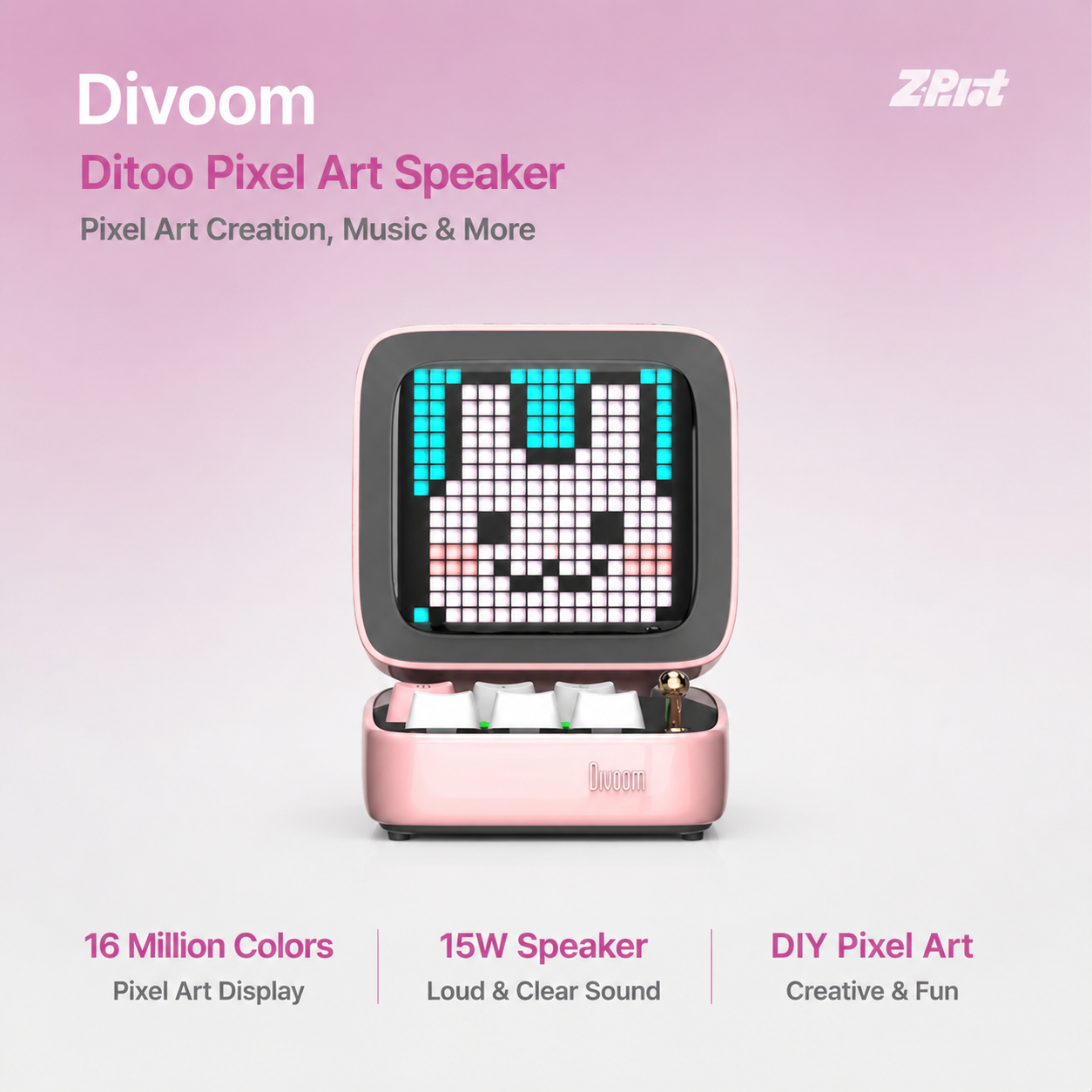 Divoom Ditoo Retro Pixel Art Game Bluetooth Speaker with 16X16 LED App Controlled Front Screen