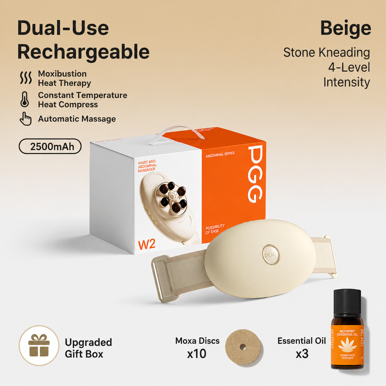 Rechargeable Heated Waist Massager Belt with Moxa-Inspired Warm Compress & 4-Level Intensity