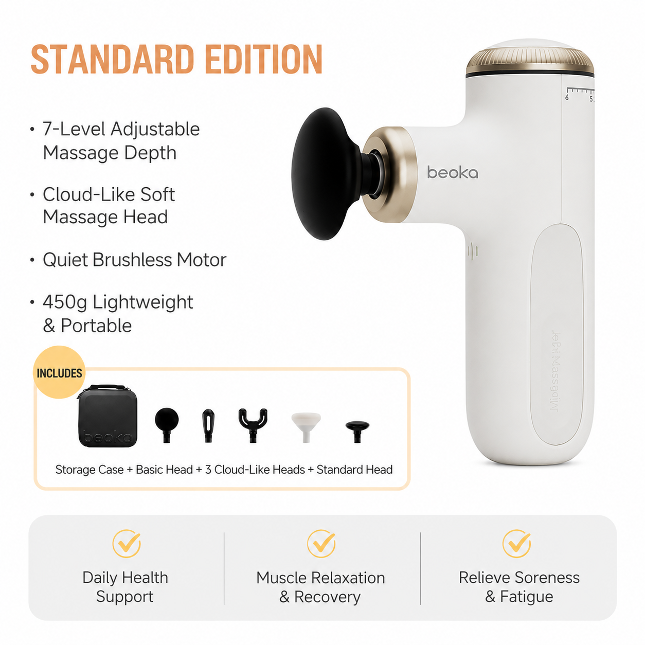 Adjustable-Depth Mini Massage Gun, Portable Deep Tissue Massager with 7-Level Stroke, 5 Speeds, USB-C Charging & App-Guided Sessions