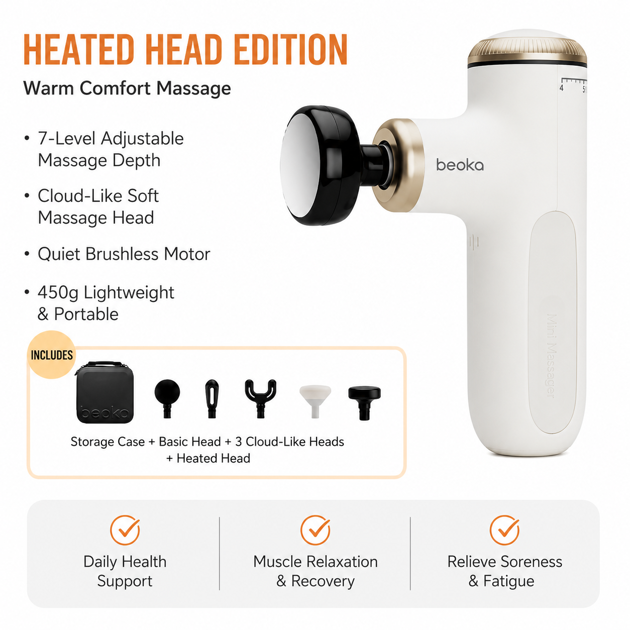 Adjustable-Depth Mini Massage Gun, Portable Deep Tissue Massager with 7-Level Stroke, 5 Speeds, USB-C Charging & App-Guided Sessions