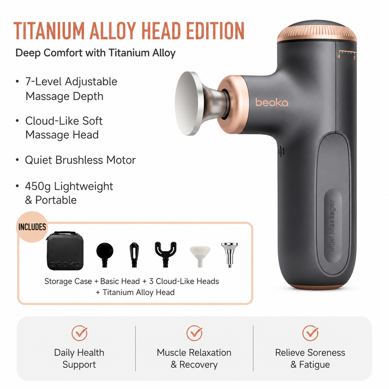 Adjustable-Depth Mini Massage Gun, Portable Deep Tissue Massager with 7-Level Stroke, 5 Speeds, USB-C Charging & App-Guided Sessions