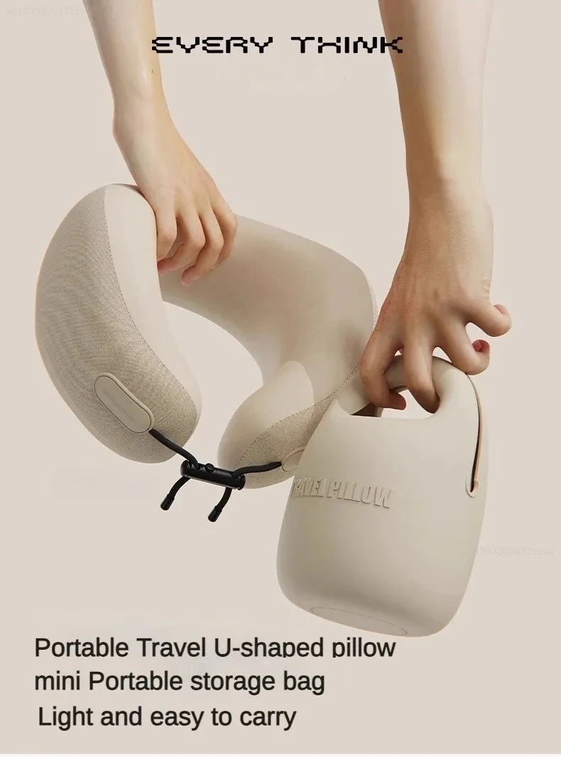 Portable Travel Neck Pillow, Ergonomic U-Shaped Neck Support Pillow with Soft Fabric & Compact Carry Case