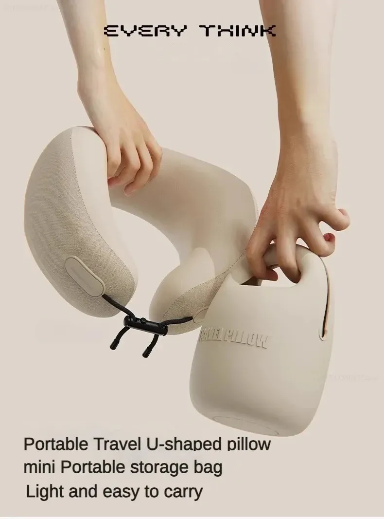Portable Travel Neck Pillow, Ergonomic U-Shaped Neck Support Pillow with Soft Fabric & Compact Carry Case