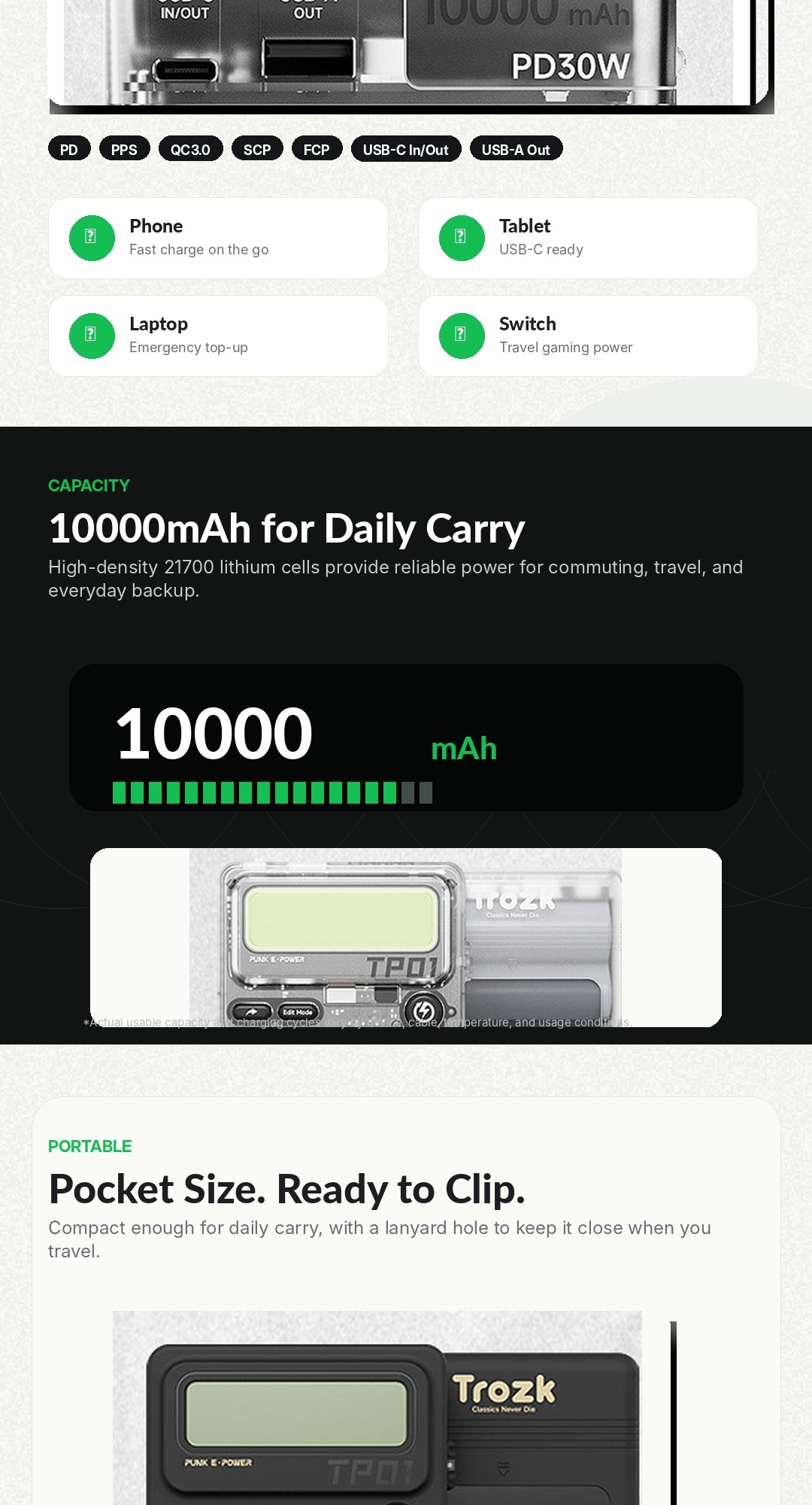 TROZK Retro Pager Power Bank 10000mAh | 30W USB-C Fast Charging Portable Charger