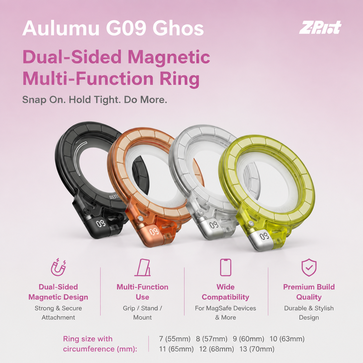 Aulumu G09 Ghost Magnetic Phone Ring Holder – Dual-Sided Magnetic Grip, 360° Rotatable Multifunctional Phone Stand