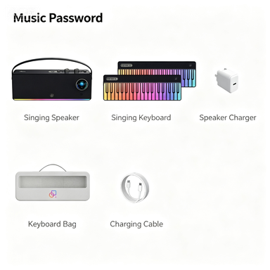 Music Password 2 Portable Singing Keyboard & Speaker Set | 70W Bluetooth Speaker with 128 Tones & RGB Keys