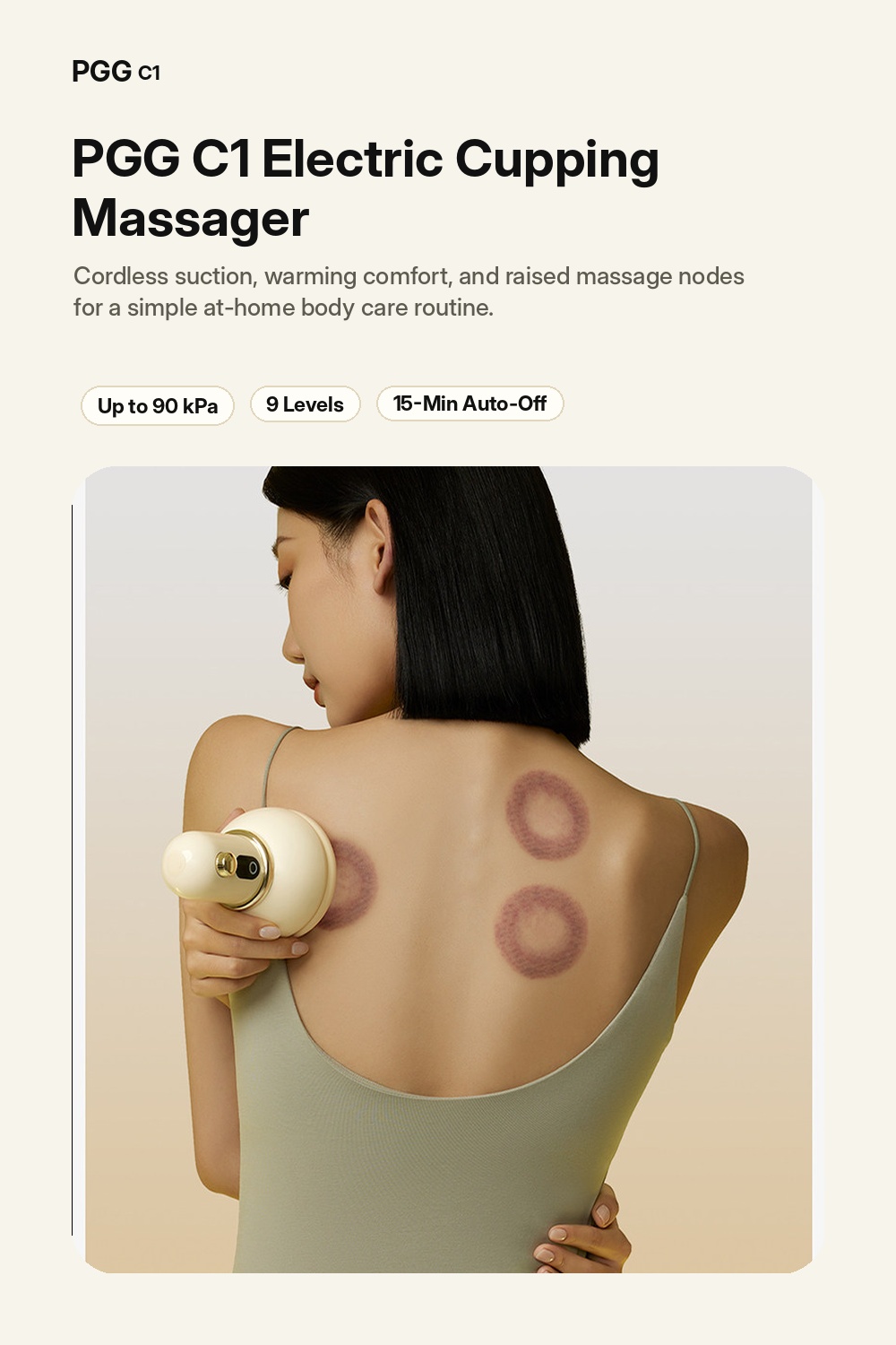 PGG C1 Electric Cupping Massager with Heat, Red Light & Adjustable Suction