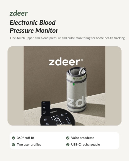 Automatic Upper Arm Blood Pressure Monitor with Voice Broadcast & Rechargeable Battery