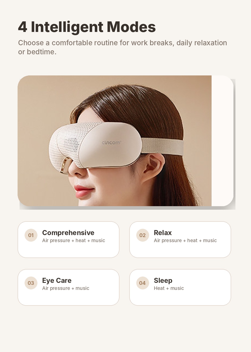 Heated Eye Massager for Eye Relaxation, Air Pressure Eye Mask with Warm Compress, Music & Auto-Off Timer
