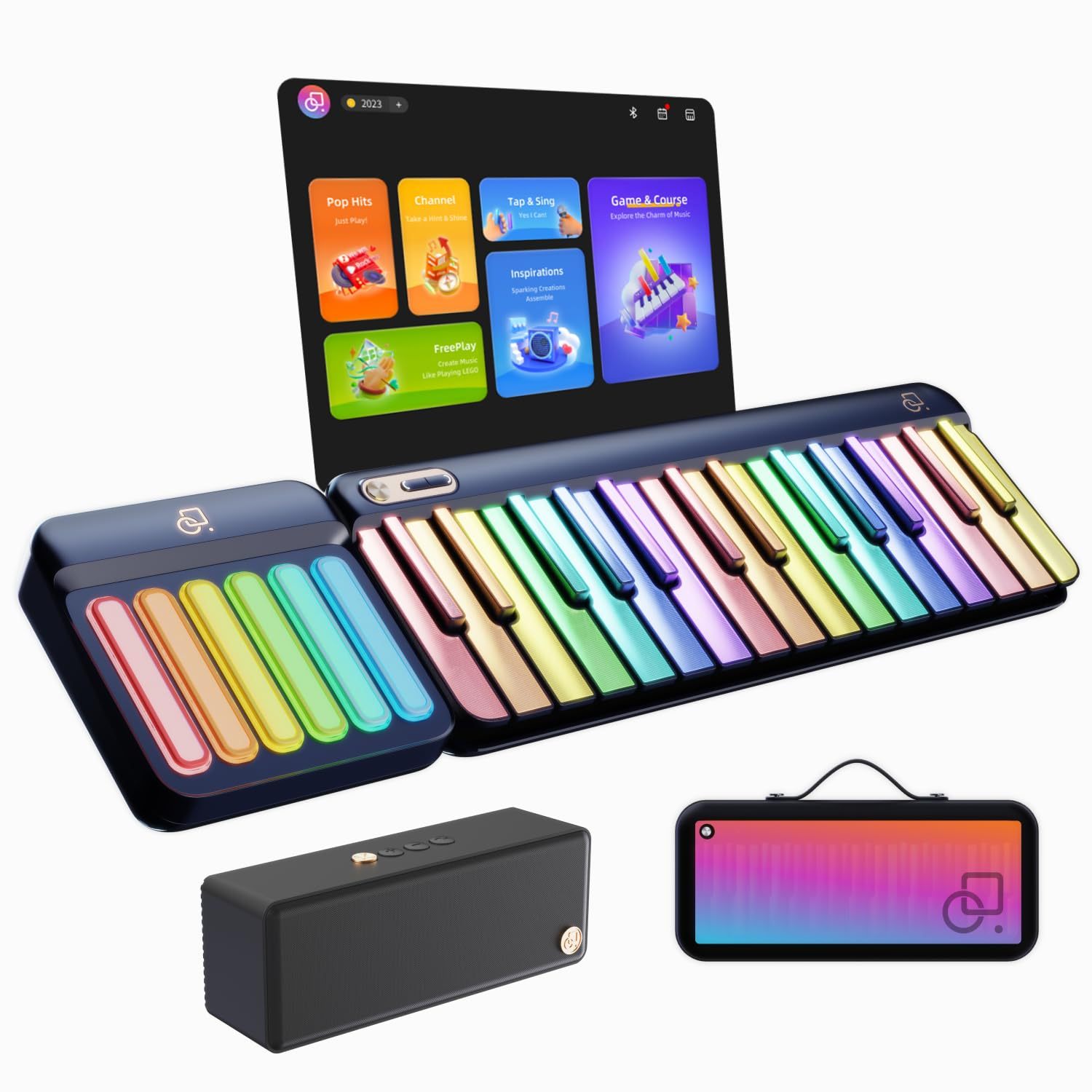 Portable Smart Piano Keyboard with Rainbow Light Keys, Interactive Les