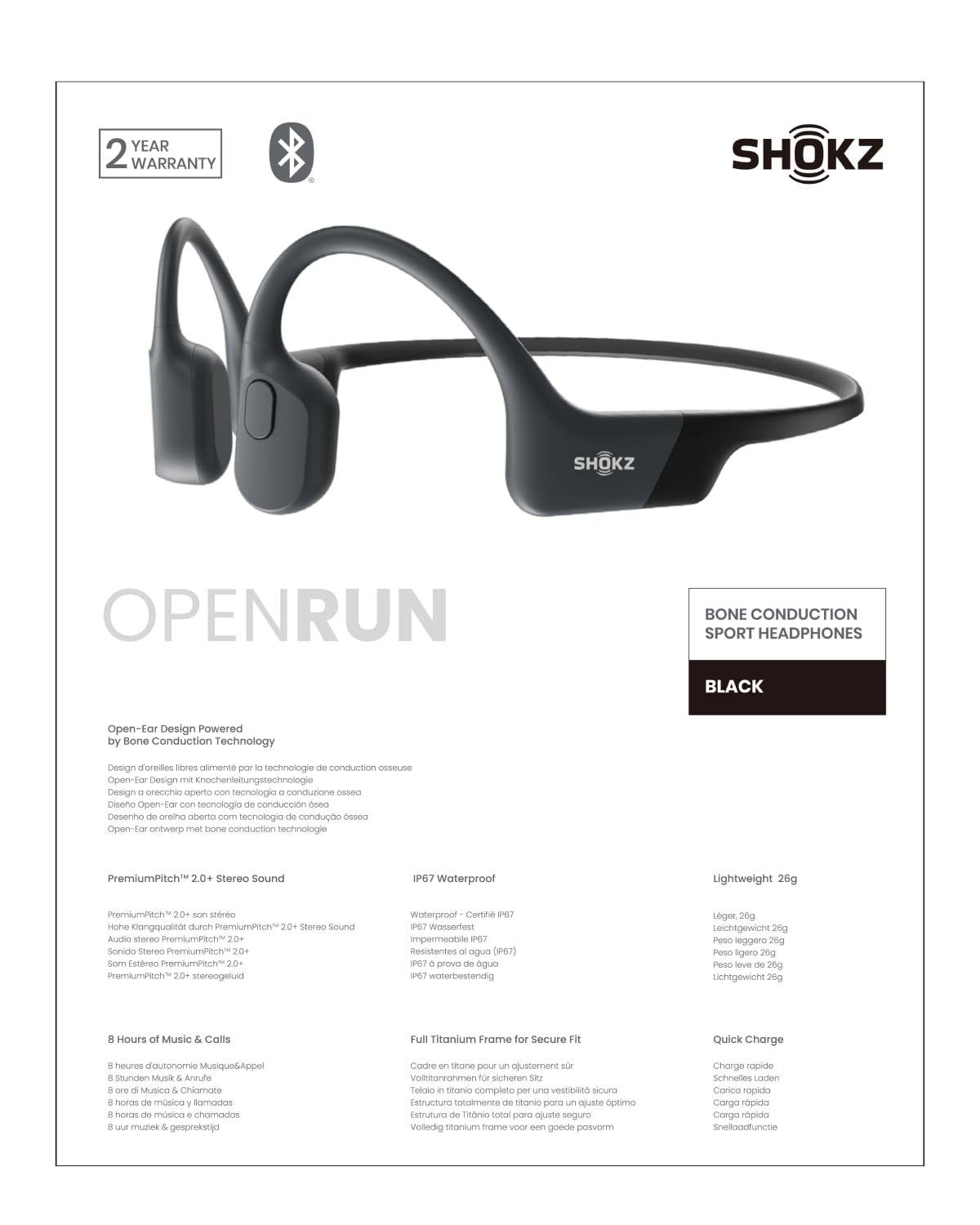 SHOKZ OpenRun - Open-Ear Bluetooth Bone Conduction Sport Headphones, Sweat Resistant Wireless Earphones for Workouts and Running, Built-in Mic, with Hair Band