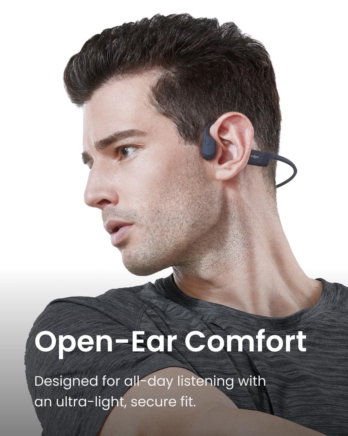 SHOKZ OpenRun - Open-Ear Bluetooth Bone Conduction Sport Headphones, Sweat Resistant Wireless Earphones for Workouts and Running, Built-in Mic, with Hair Band