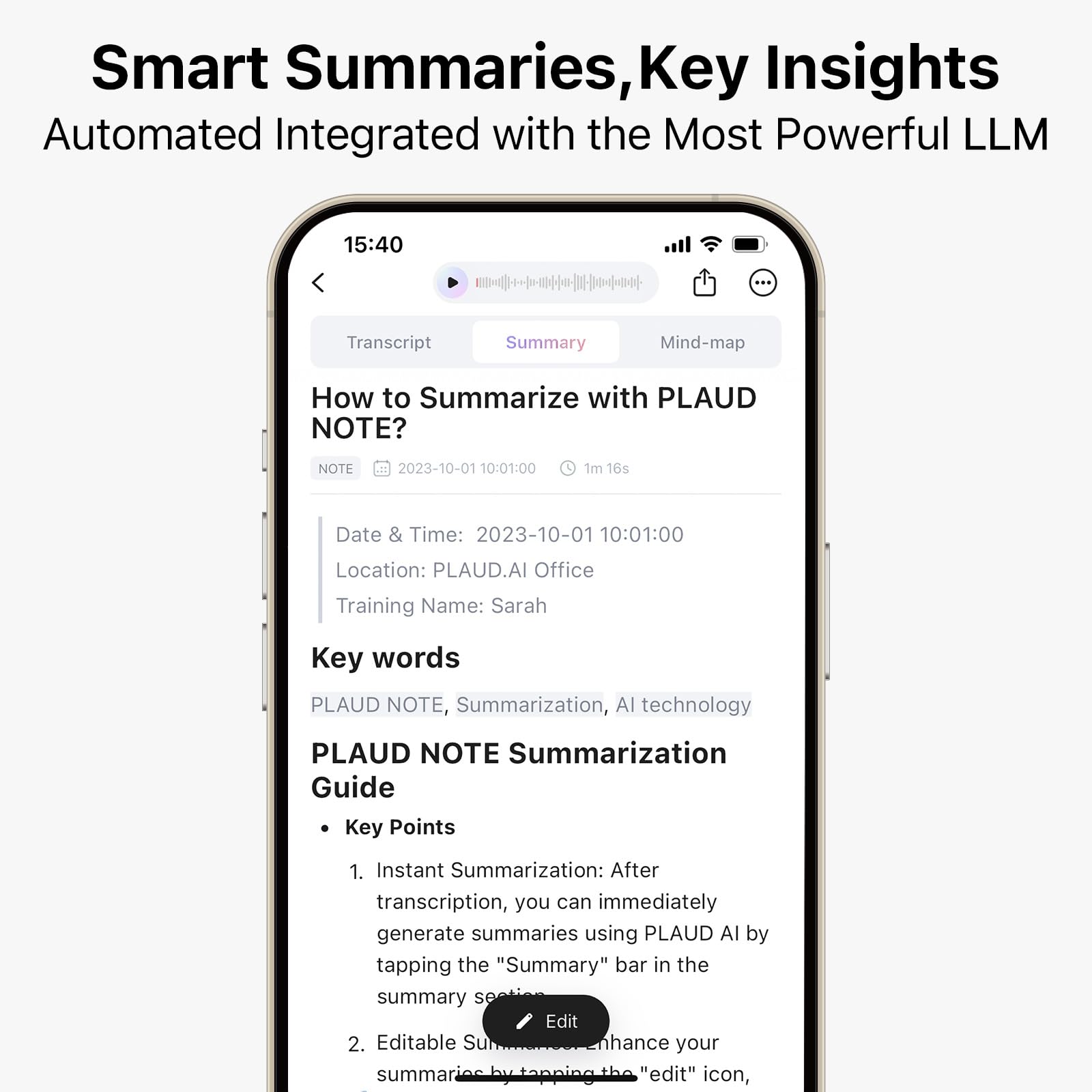 AI Voice Recorder, PLAUD Note Voice Recorder w/Case, App Control, Transcribe & Summarize with AI Technology, Support 112 Languages, 64GB Memory, Audio Recorder for Lecture, Meeting