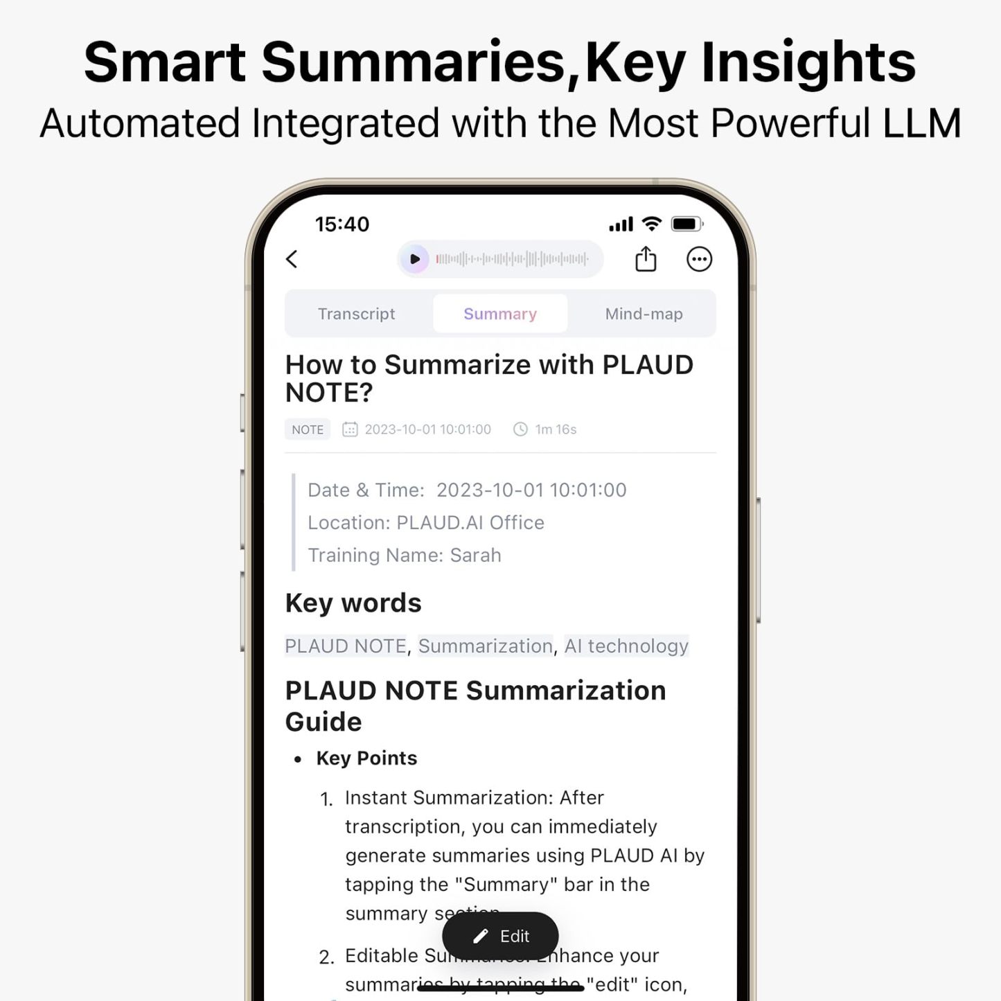 AI Voice Recorder, PLAUD Note Voice Recorder w/Case, App Control, Transcribe & Summarize with AI Technology, Support 112 Languages, 64GB Memory, Audio Recorder for Lecture, Meeting
