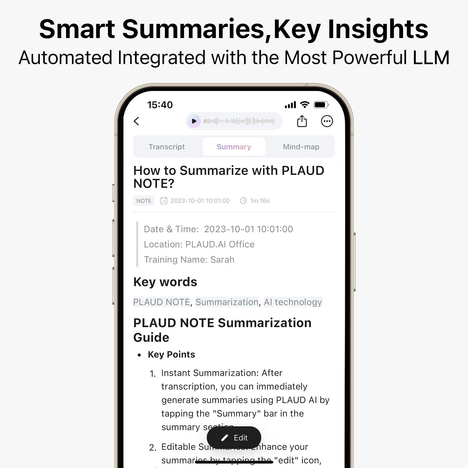 AI Voice Recorder, PLAUD Note Voice Recorder w/Case, App Control, Transcribe & Summarize with AI Technology, Support 112 Languages, 64GB Memory, Audio Recorder for Lecture, Meeting