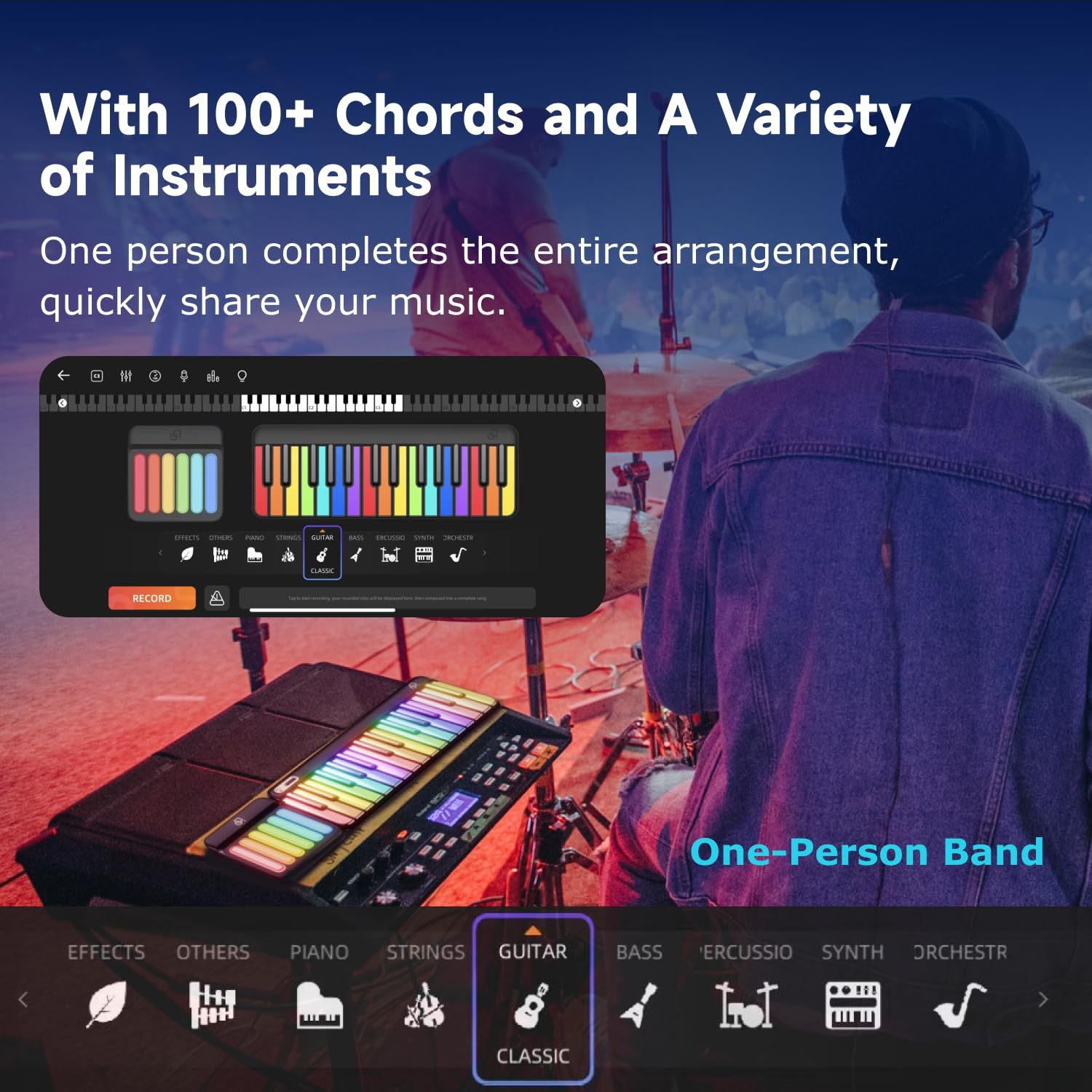 Portable Smart Piano Keyboard with Rainbow Light Keys, Interactive Lessons, MIDI, Expandable Keys, 100+ Chords, 256+ Tones