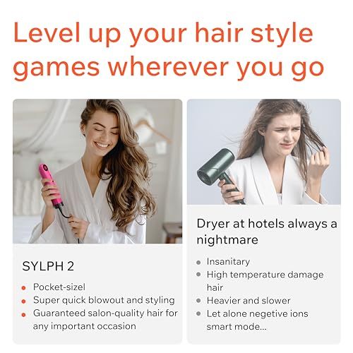 Z·Pilot AND SYLPH co-branded  Mini Travel Hair Dryer: 0.55lb Lightweight, Intelligent Mode No Heat Damage, 110,000 RPM High-Speed Fast Drying, 2 Million Ions, Safe Low Watt, Portable Blow Dryer