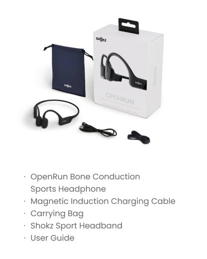 SHOKZ OpenRun - Open-Ear Bluetooth Bone Conduction Sport Headphones, Sweat Resistant Wireless Earphones for Workouts and Running, Built-in Mic, with Hair Band