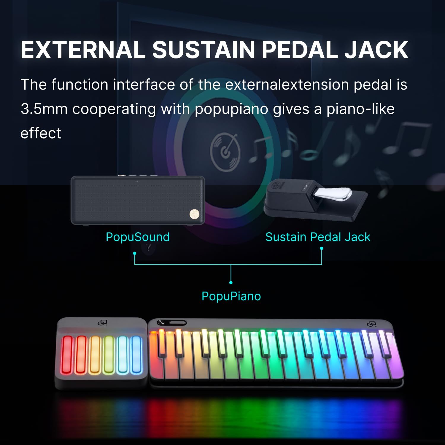 Portable Smart Piano Keyboard with Rainbow Light Keys, Interactive Lessons, MIDI, Expandable Keys, 100+ Chords, 256+ Tones