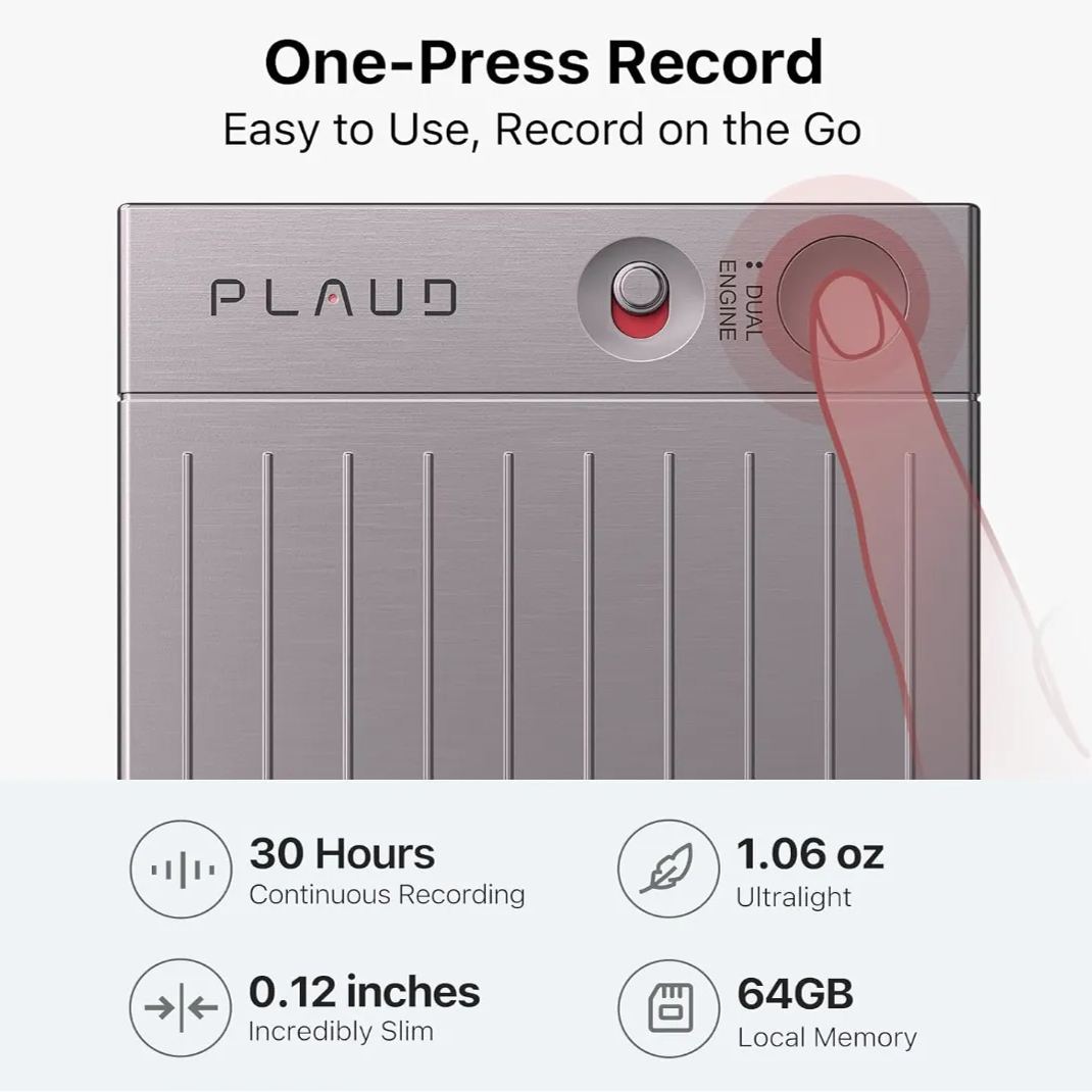 AI Voice Recorder, PLAUD Note Voice Recorder w/Case, App Control, Transcribe & Summarize with AI Technology, Support 112 Languages, 64GB Memory, Audio Recorder for Lecture, Meeting
