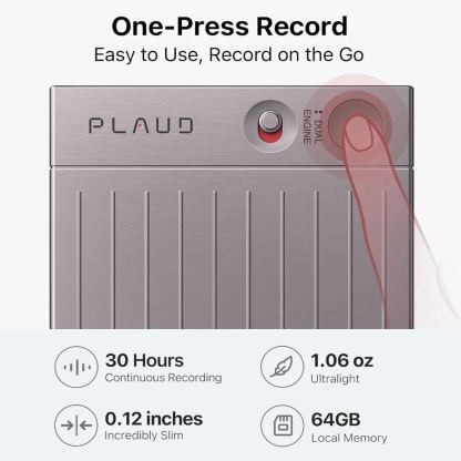 AI Voice Recorder, PLAUD Note Voice Recorder w/Case, App Control, Transcribe & Summarize with AI Technology, Support 112 Languages, 64GB Memory, Audio Recorder for Lecture, Meeting