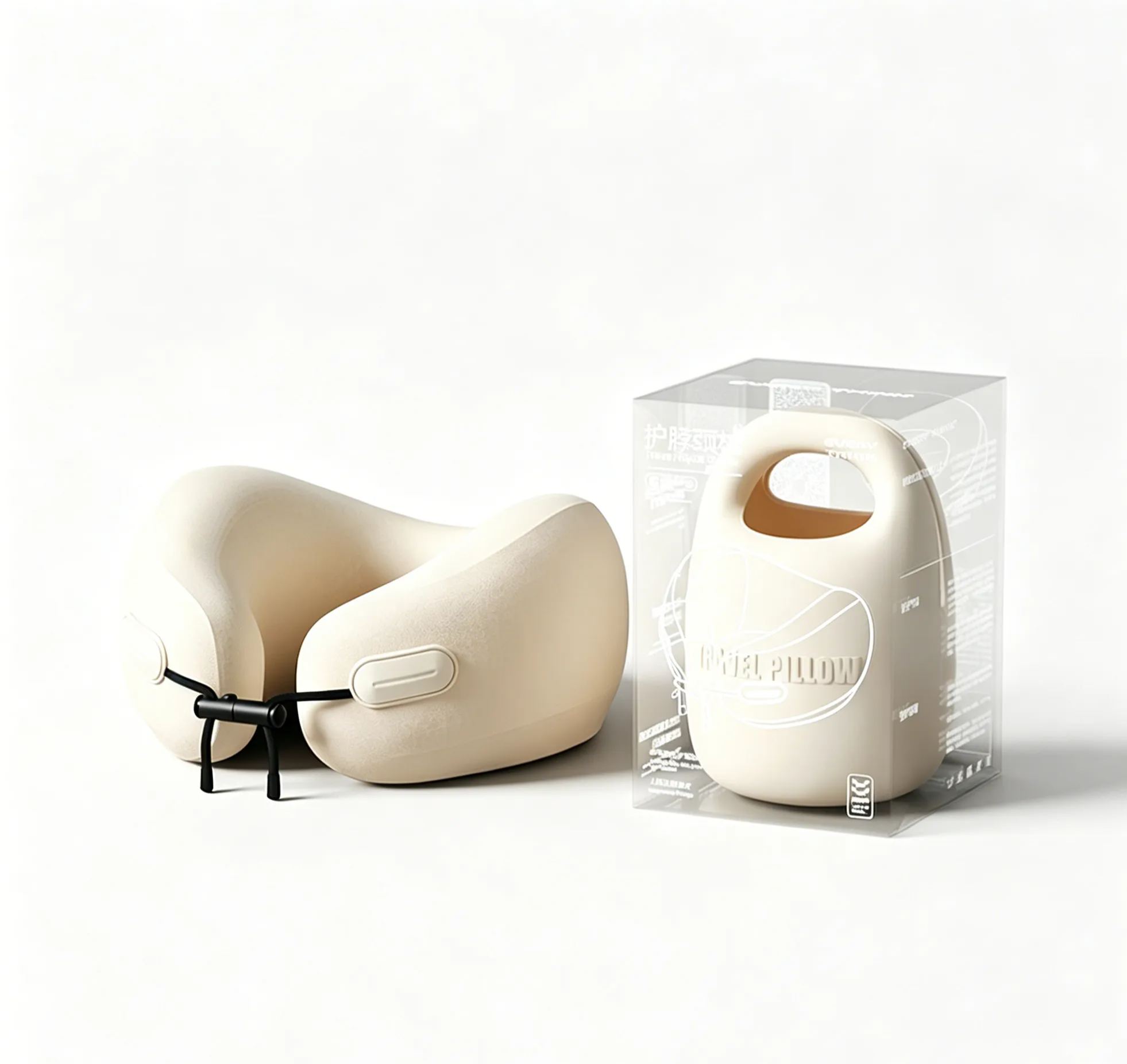 Portable Travel Neck Pillow, Ergonomic U-Shaped Neck Support Pillow with Soft Fabric & Compact Carry Case